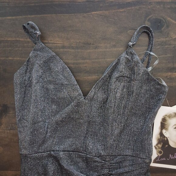 Love Nicki Lew Gunmetal Glitter Ruched Mini Bodycon Cocktail Dress XS Event - Picture 6 of 8